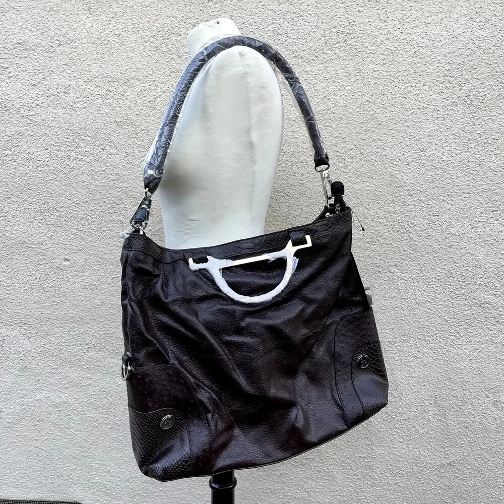 NEW Joy Mangano Faux Leather Designer Drop Bag Extra Large
